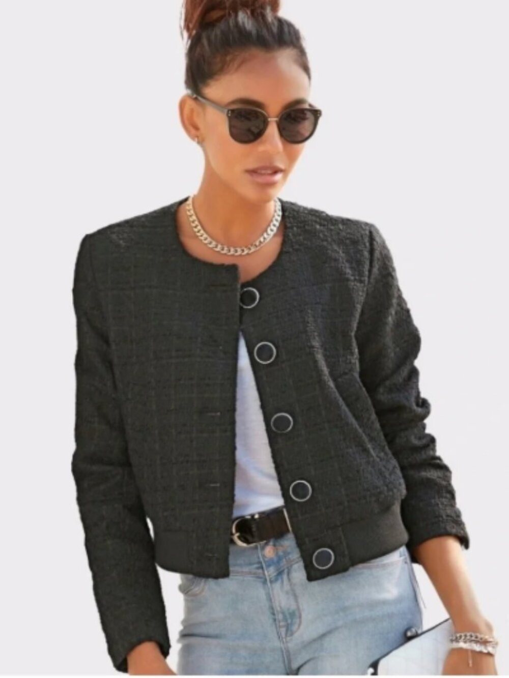 TRUTH by Republic Vintage-Style Cropped Tweed Boucle Bomber Jacket--NWT--12